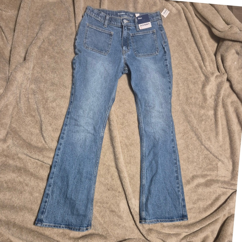 Old Navy Girls High-Rise Flare Jeans Medium Wash Blue Denim Size 14 NWT